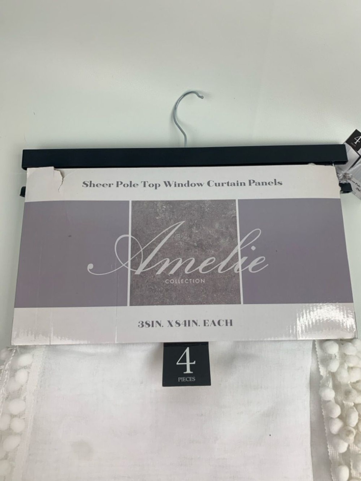 Amelie Sheer Pole Top Window Curtain Panels with Pom Trim White 38×84 NEW NWT