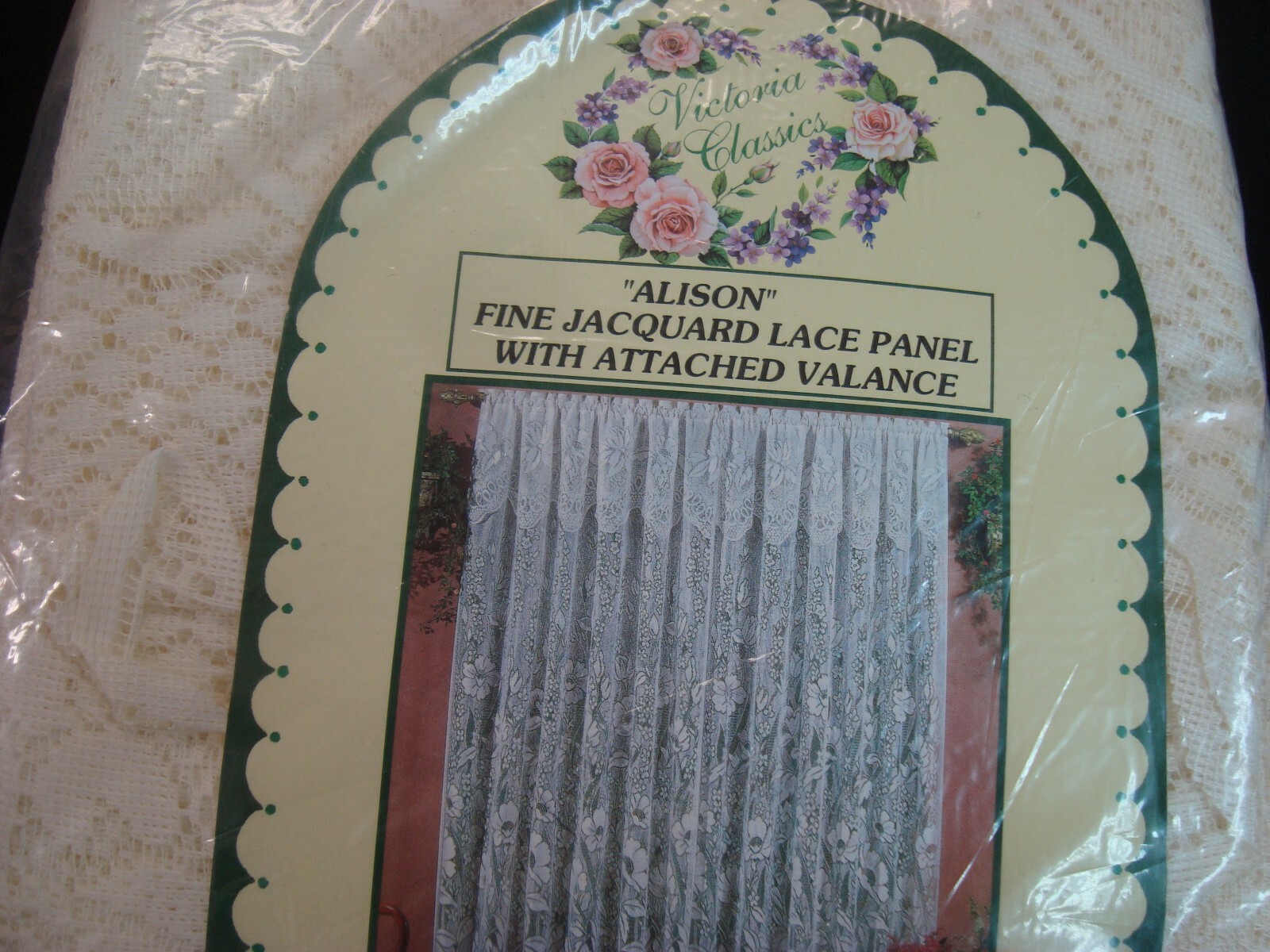 NEW Lace Curtain Panel Valance Combo Allison Jacquard scalloped 60″ x 84″ Ivory