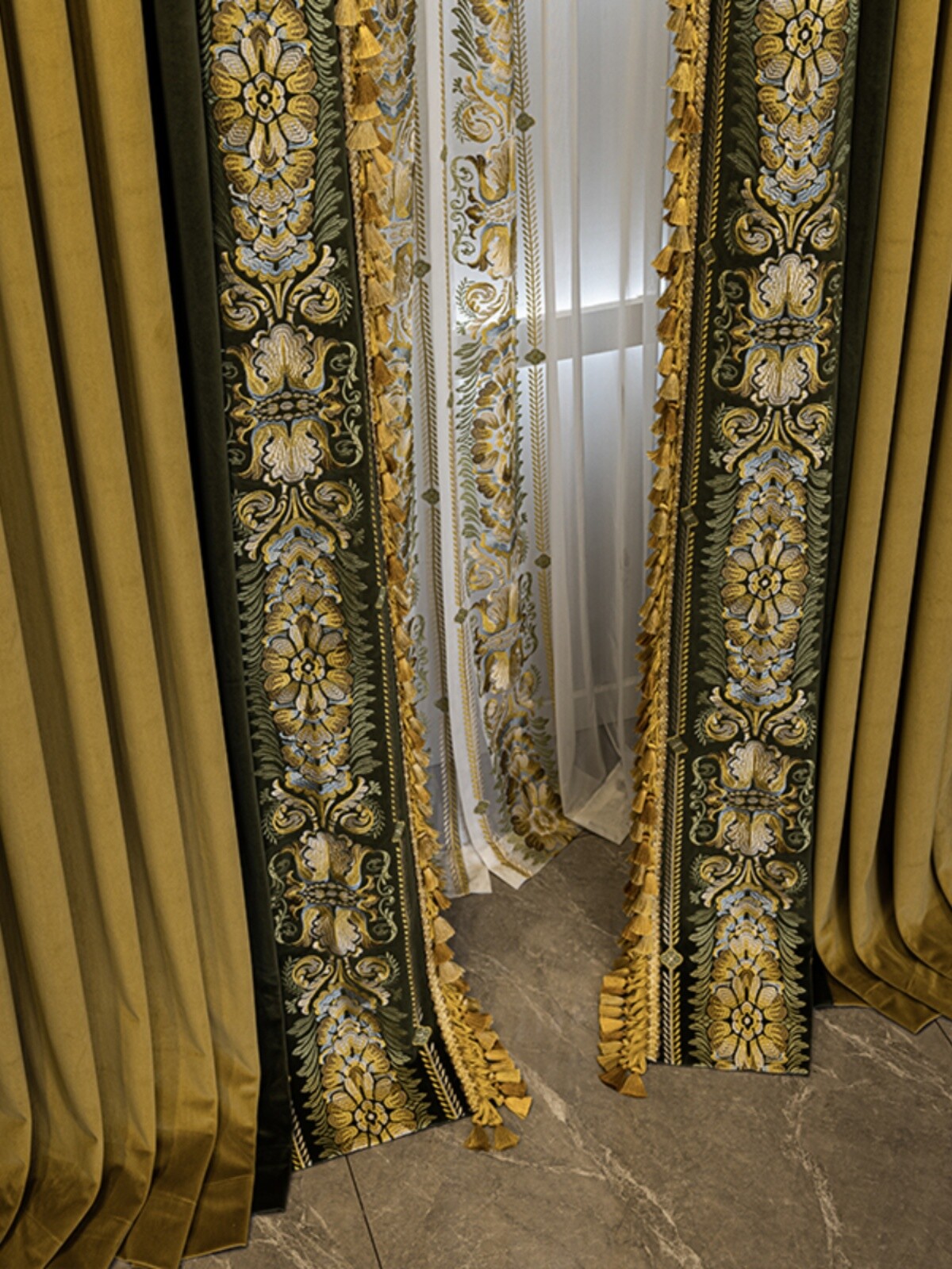 American thick gold velvet bedroom cloth blackout curtain tulle drape C1834