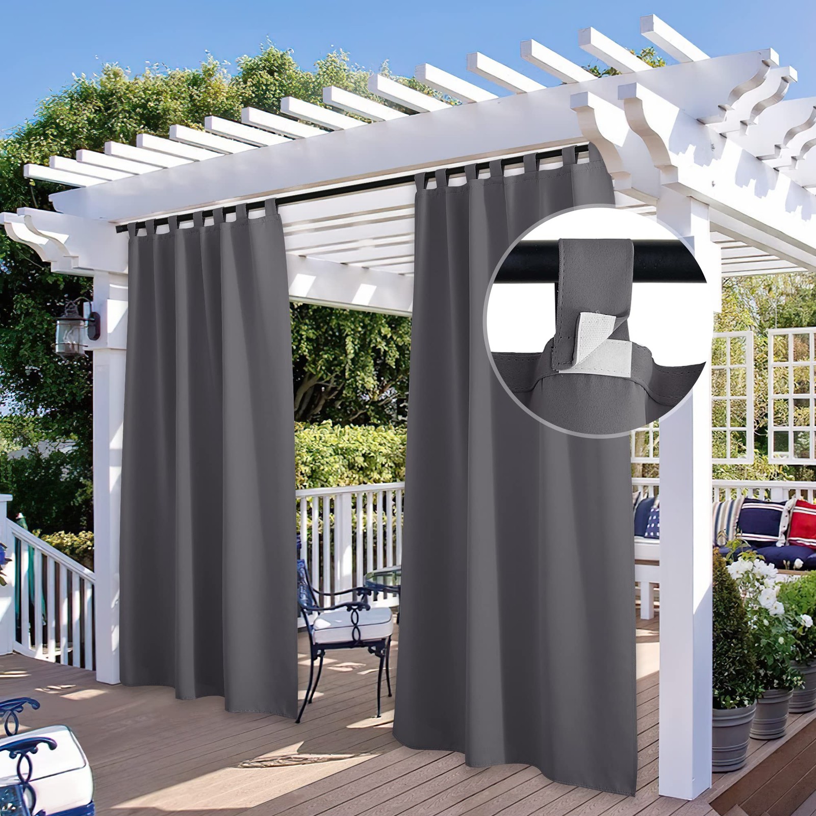 2 Panels Patio Curtains Outdoor – Detachable Top Blackout Waterproof Shade Bl…