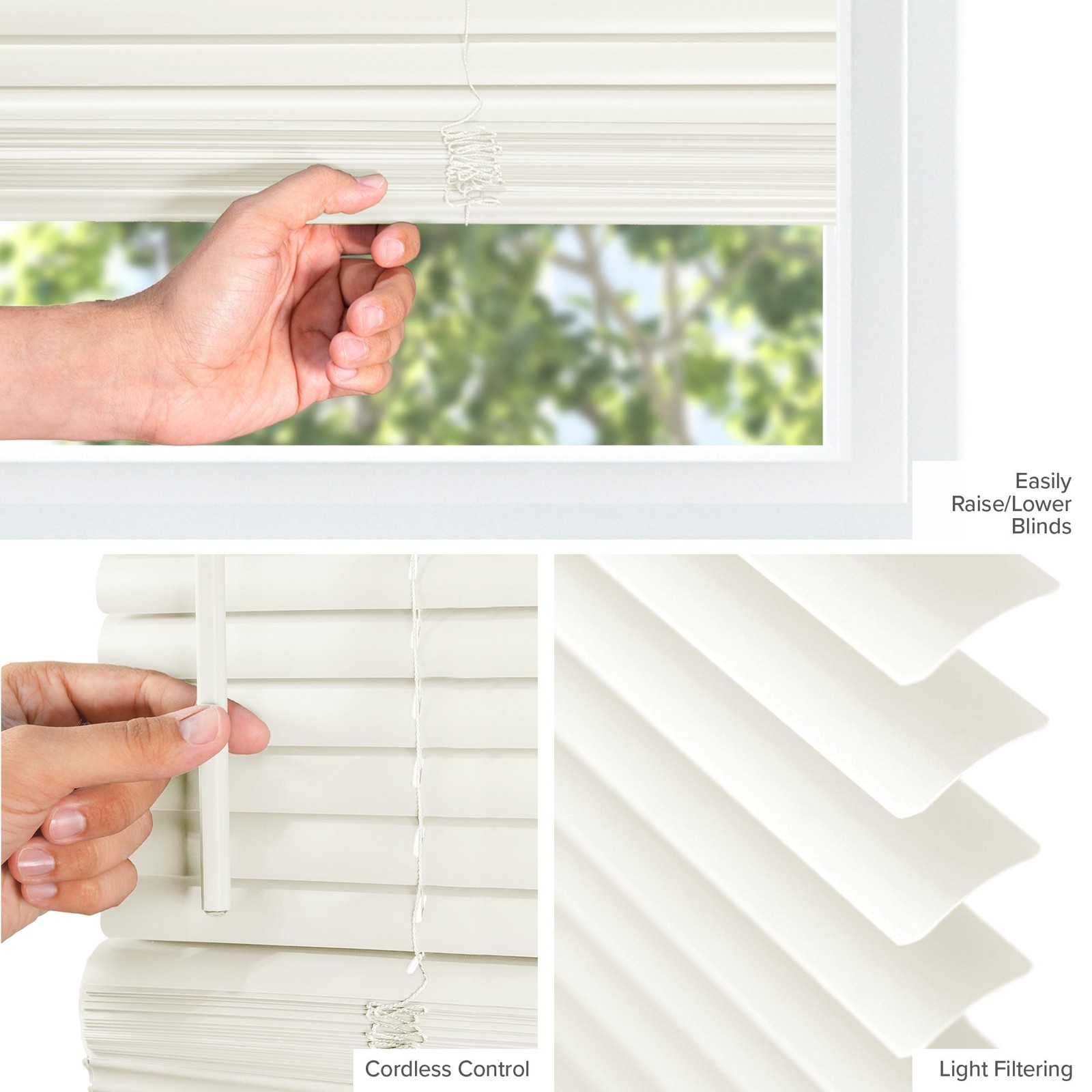 83″W x 36″H Alabaster Cordless Vinyl Mini Window Blinds 1″ Slats