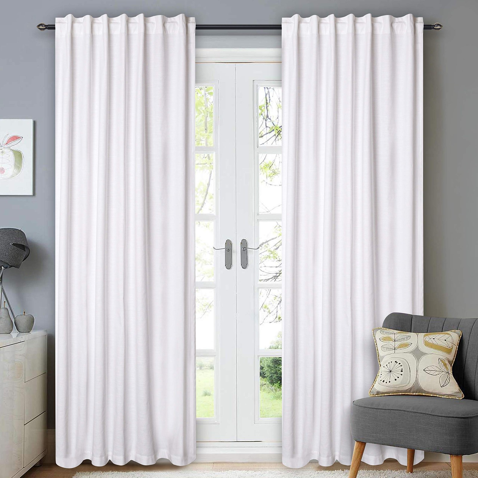 Farmhouse Cotton Curtains 50×96 Inch Set of 2 Window Curtain Panels Reverse T…