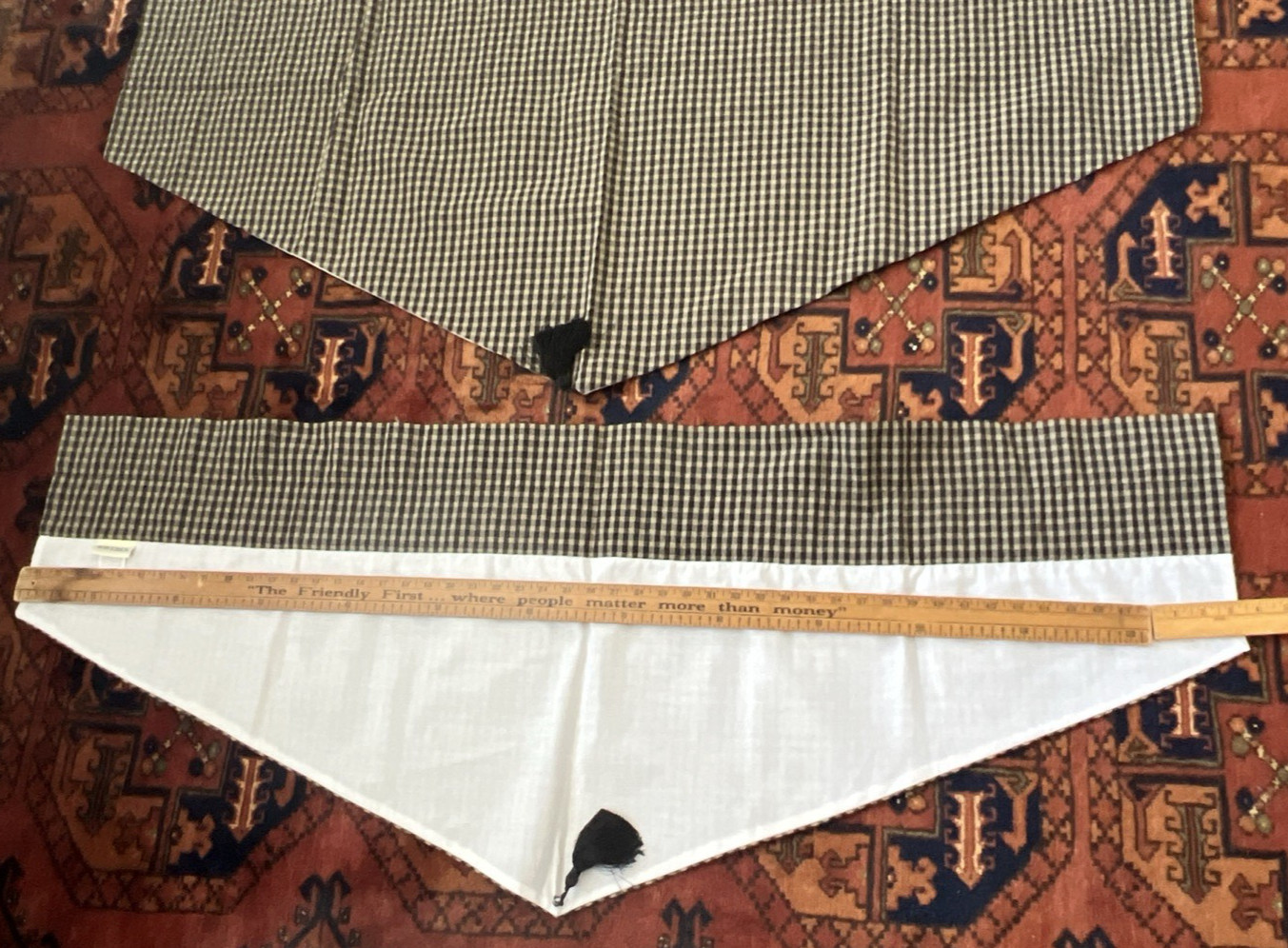 WAVERLY ~ Three Marquette Ascot Valances 50” X 20″ Black Tan Check w/Tassel