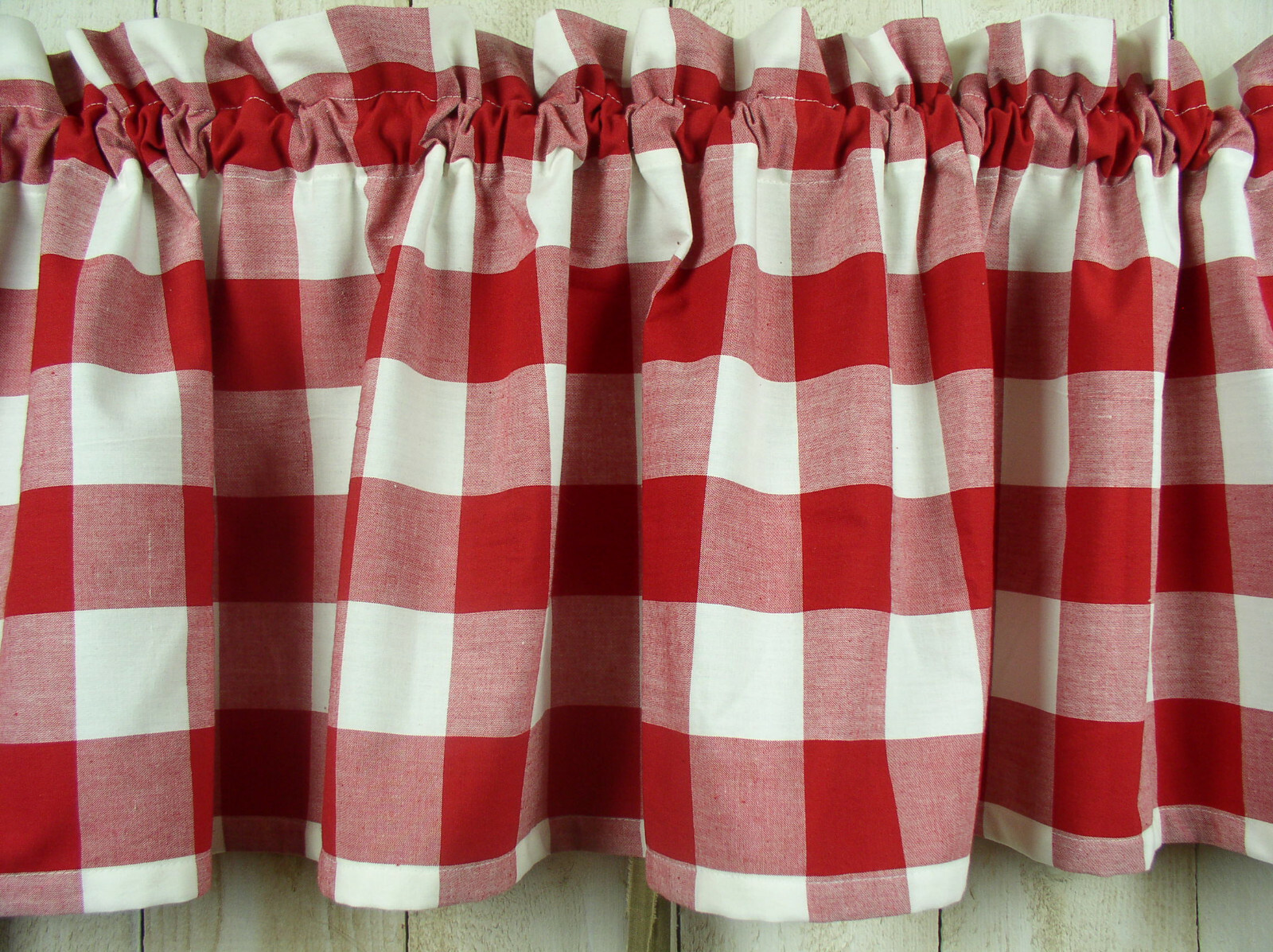 Red & White 2″ Buffalo Check Homespun Farmhouse Curtain Kitchen Valance Runner