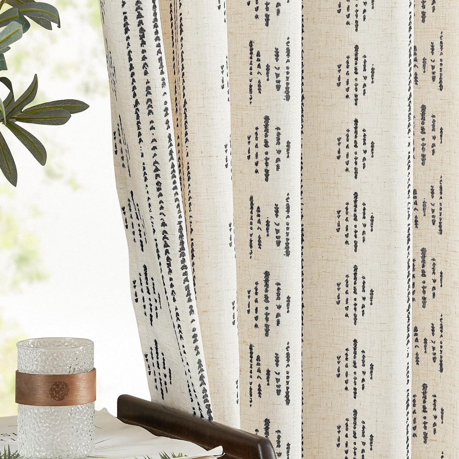 Boho Curtains for Living Room Farmhouse Black Curtains 84 Inch Length 2 Panels f