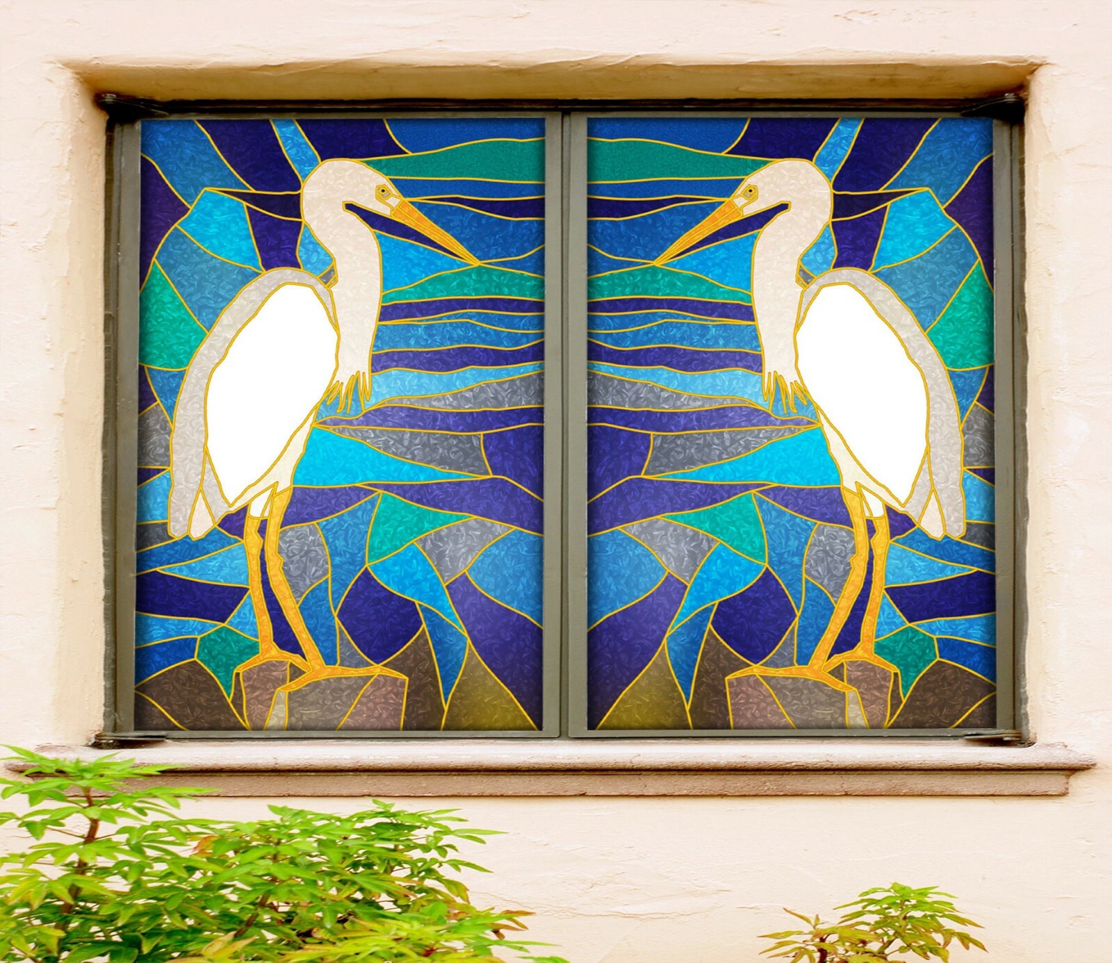 3D White Crane ZHU920 Window Film Print Sticker Cling Stained Glass UV Zoe
