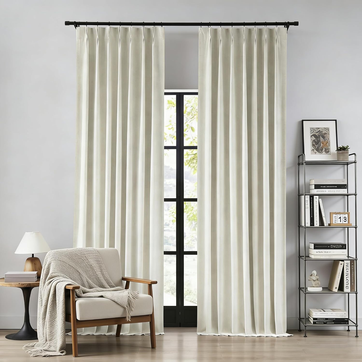 112″ Natural Pinch Pleat Blackout Curtains for Living Room & Bedroom, 2 Pack