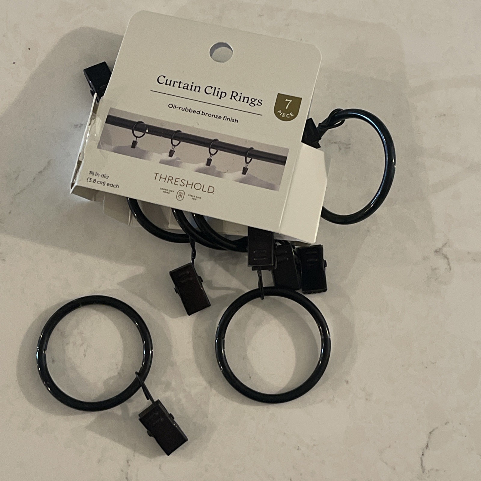 Threshold Curtain Clip Rings Set 7 Pack Oil Rubbed Bronze 1.5” Black Metal New