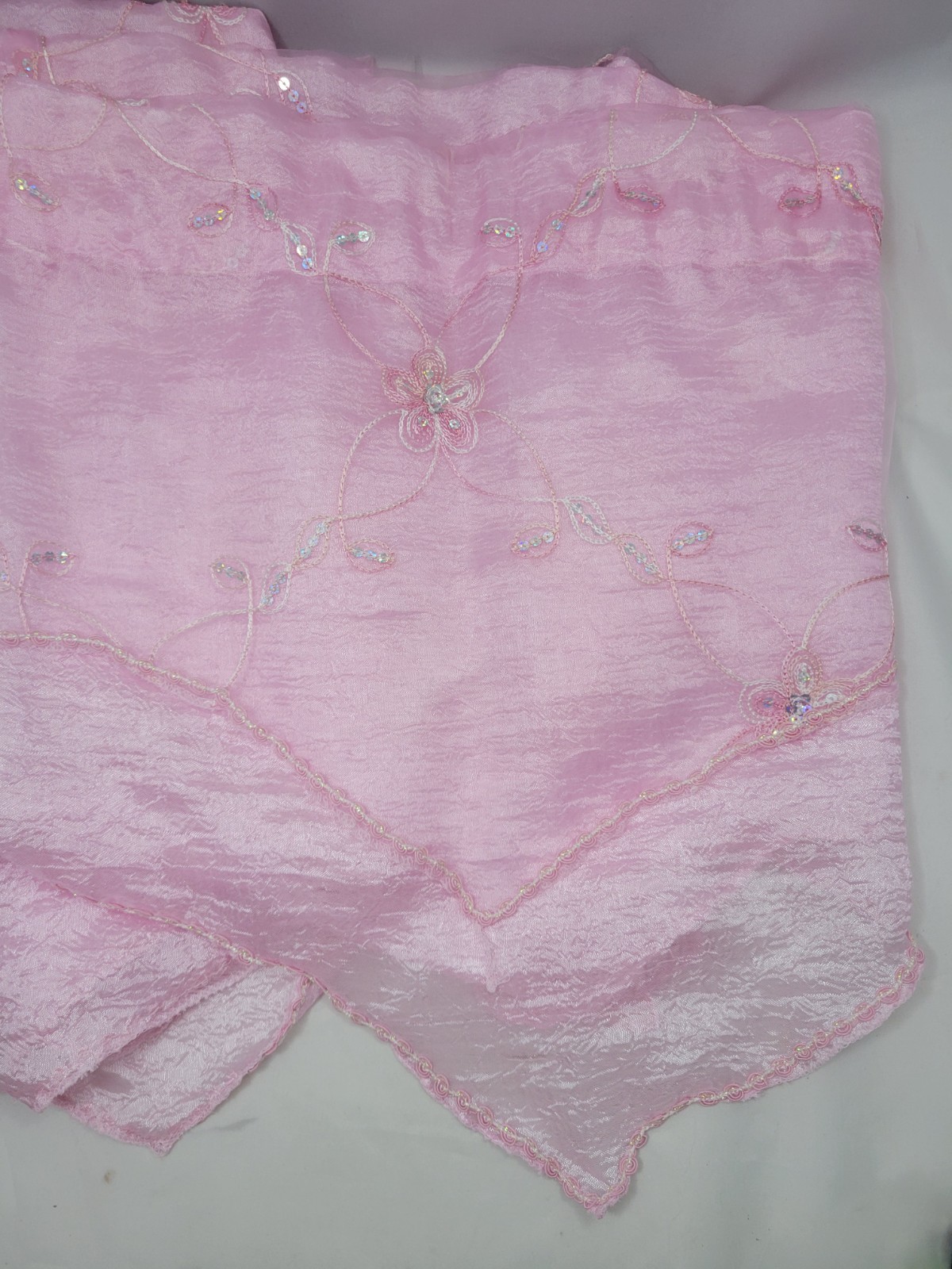 Pretty Pink Valance Set for Girls Room Sheer & Sequence Embroidery 2 Pieces 68″