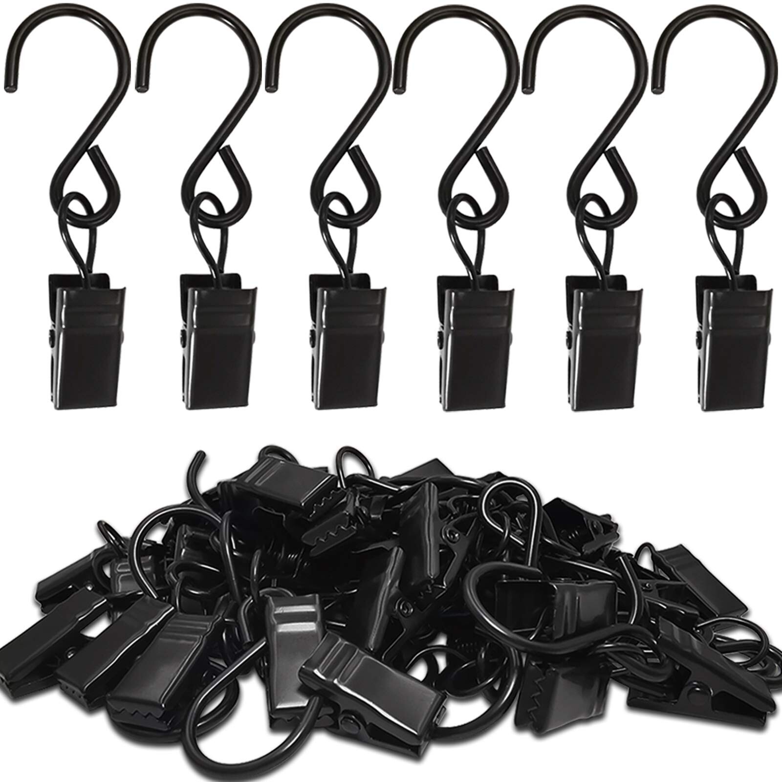 Stainless Steel S Hooks Curtain Clips, 50 Pack Hanging Party Lights Clips Han…