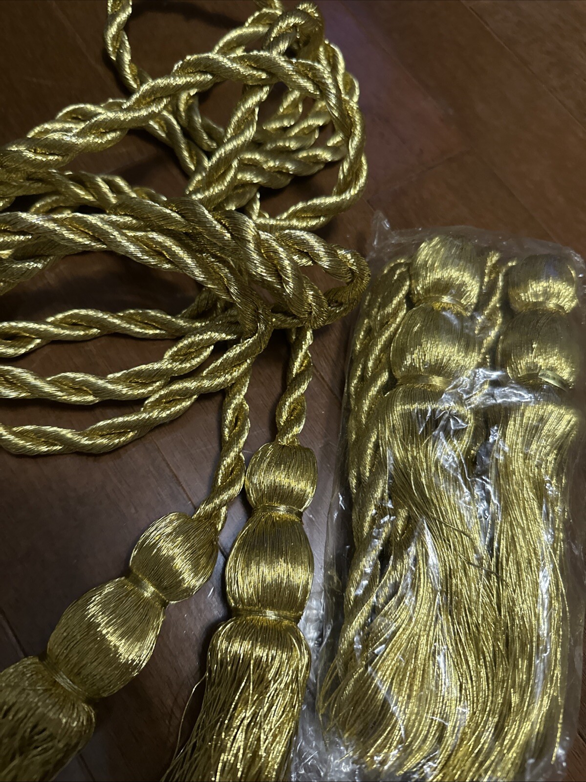 Set of 2 Gold Rope Corded Curtain Tie Backs with Tassels Gold 140” Long New