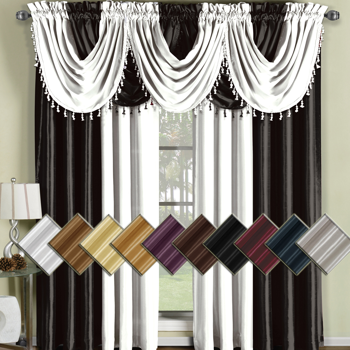 Soho Faux Silk Window Treatment 42×96″ Panel OR Waterfall Valaces 100% Polyester
