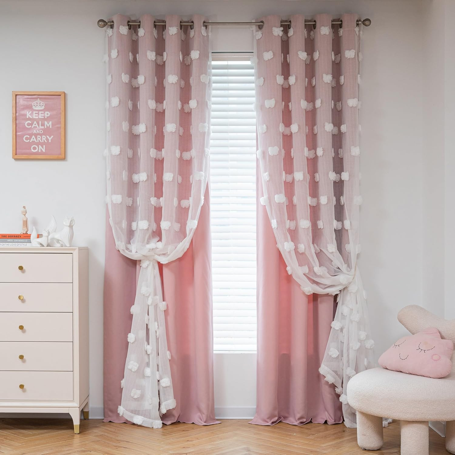 Cortinas rosas para dormitorio de niñas, cortinas infantiles de 54 pulgadas de l