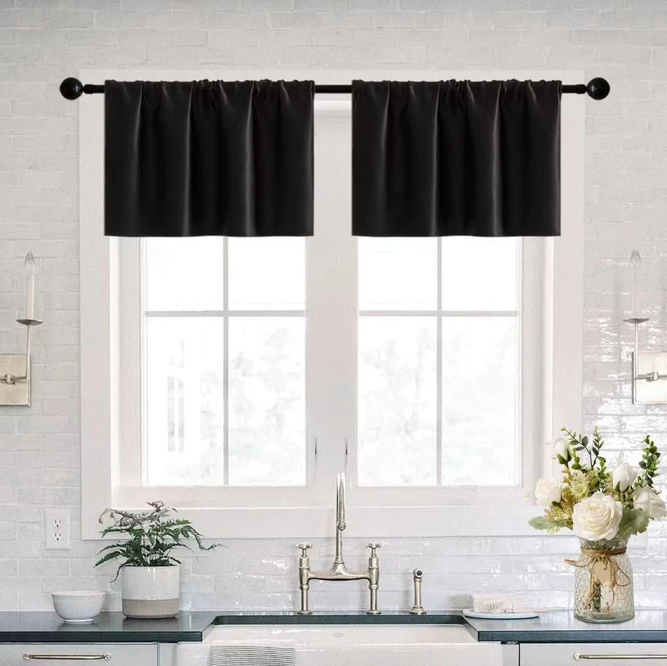 Basement Window Curtains 16 Inch 30″W x 16″L (Pack of 2), Black