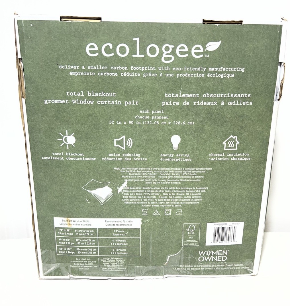 2 Ecologee Total Blackout Grommet Window Curtains, Eco-friendly 52in X 90in