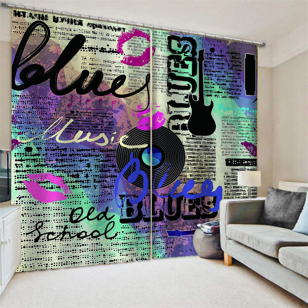 Black Guitar Nice Poster Letters Printing 3D Blockout Curtains Fabric Window