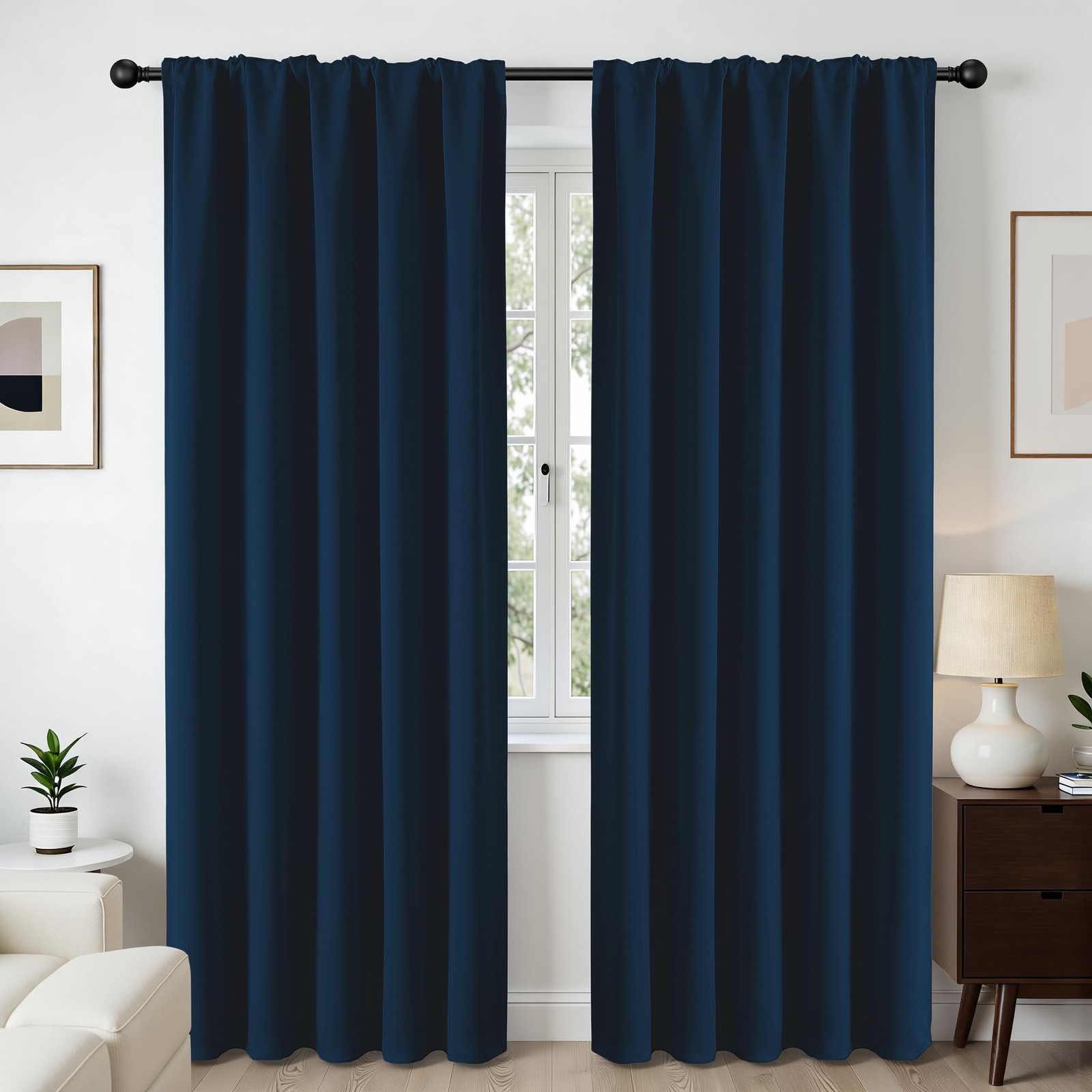 Cucraf Navy Blue Blackout Curtains 90 Inches Length 2 Panels Set Rod Pocket And