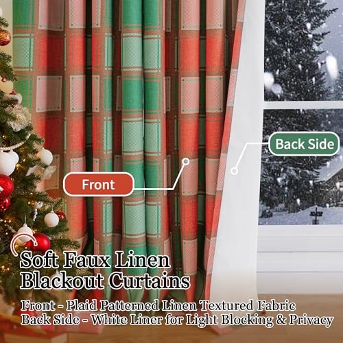 Plaid Christmas Curtains Gingham 52″W x 90″L (Pack of 2) Christmas Red Green