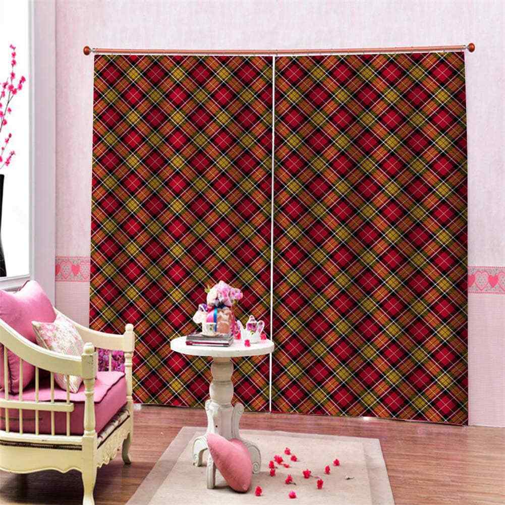 Simple squares in red and yellowPrinting 3D Blockout Curtains Fabric Window