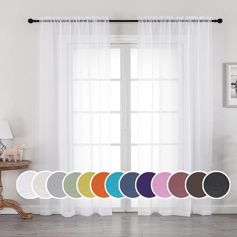 Sheer Curtains 2 Panels Lightweight Polyester Rod Pocket Window Drapes New