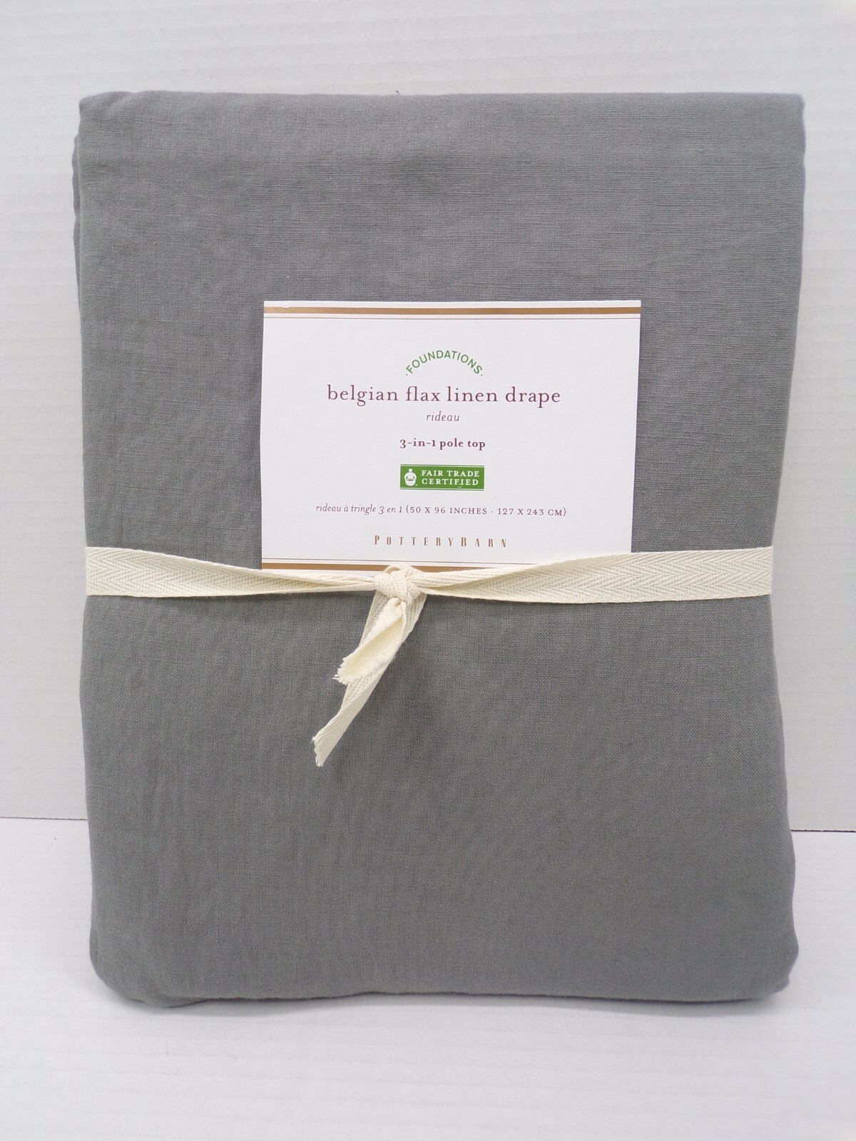 Pottery Barn Belgian Flax Rod Pocket Drape Cotton Lining 50×96″ Flagstone #A1031