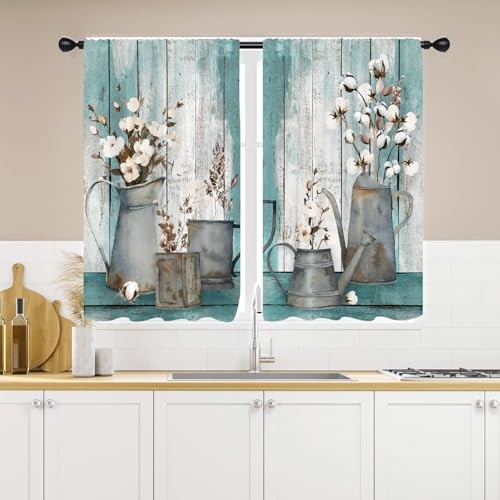 Kitchen Curtains 27.5W x 39L Inch Small Mini 27.5″W x 39″L (Pack of 2) Teal
