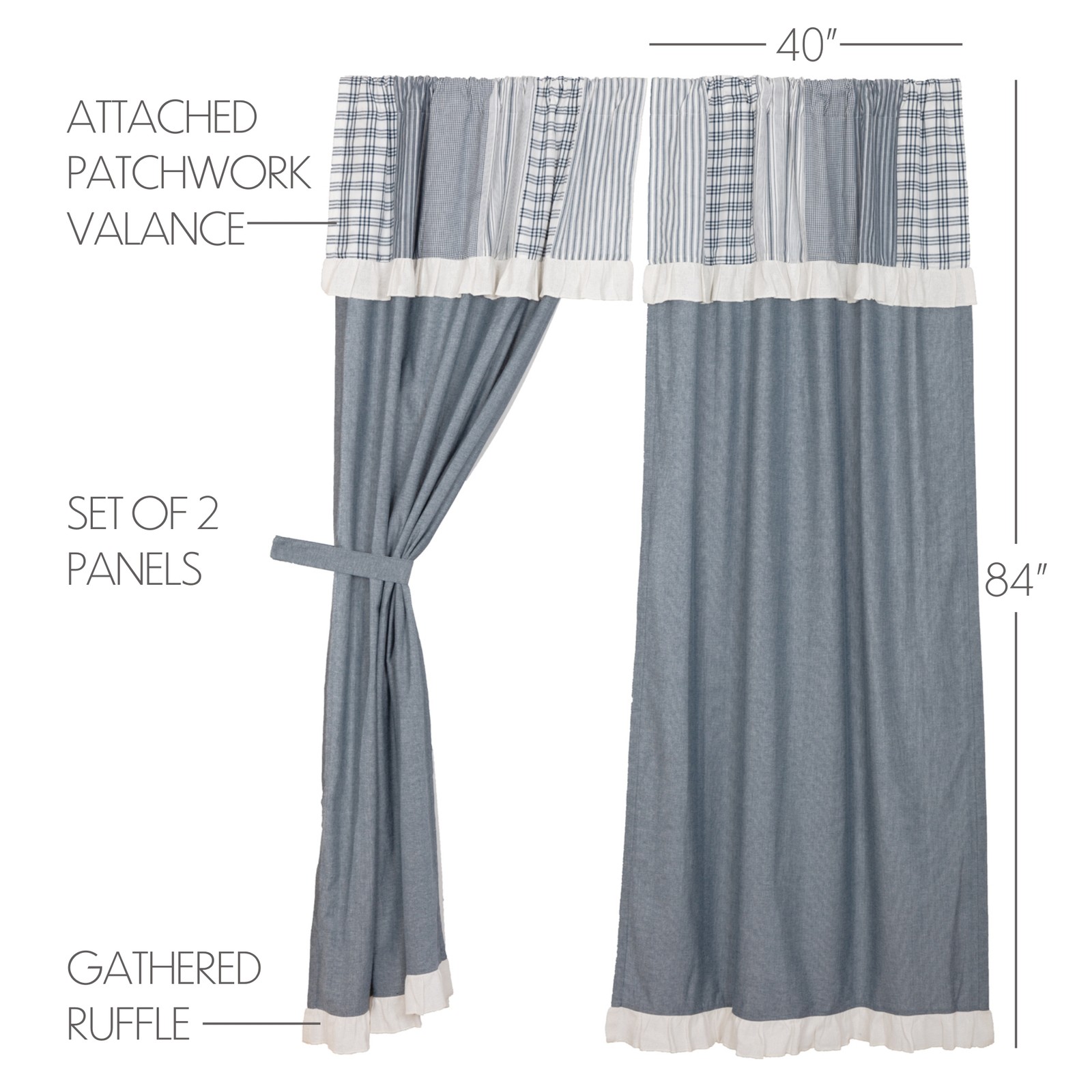 Farmhouse 84″x40″ Panel Pair Blue Rod Pocket Sawyer Window Curtains VHC Brands