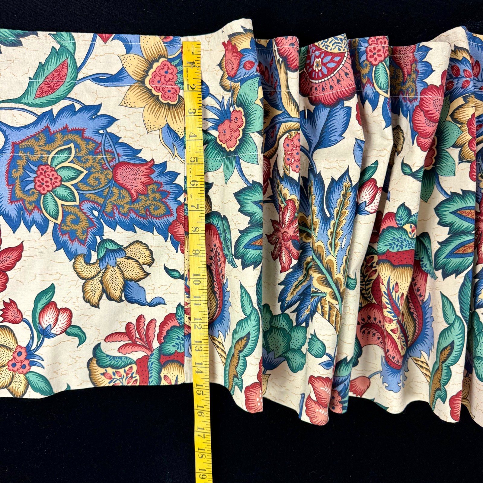 2 Vintage Cotton Chintz Valance Panels Floral Rod Pockets 12 ft X 15 in Colorful