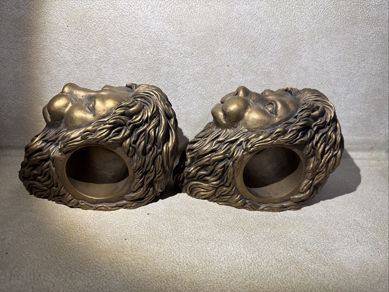 Pair Of Lion Head Curtain Rod Holders Resin Gold Toned Finish Home Decor. 7.5”H