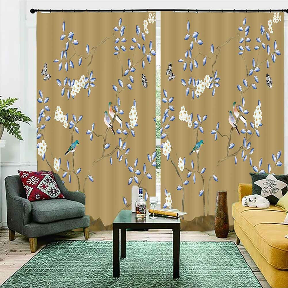 Purple Flowers And Birds 3D Blockout Photo Print Curtain Fabric Curtains Window