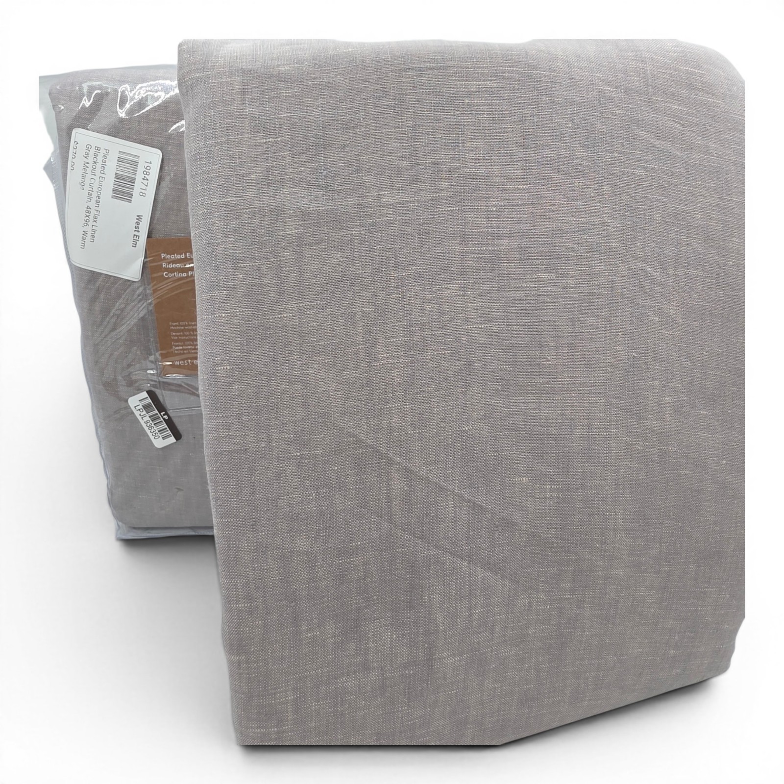 West Elm Pleated European Flax Linen Blackout Curtains Set 2 48×96 Warm Gray
