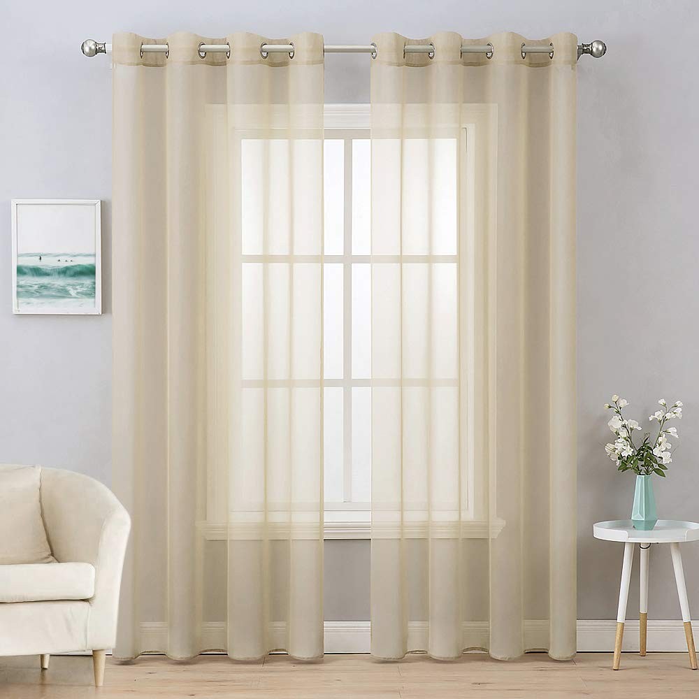 MIULEE 2 Panels Solid Color Beige Sheer Curtains Elegant Grommet Window Voile…