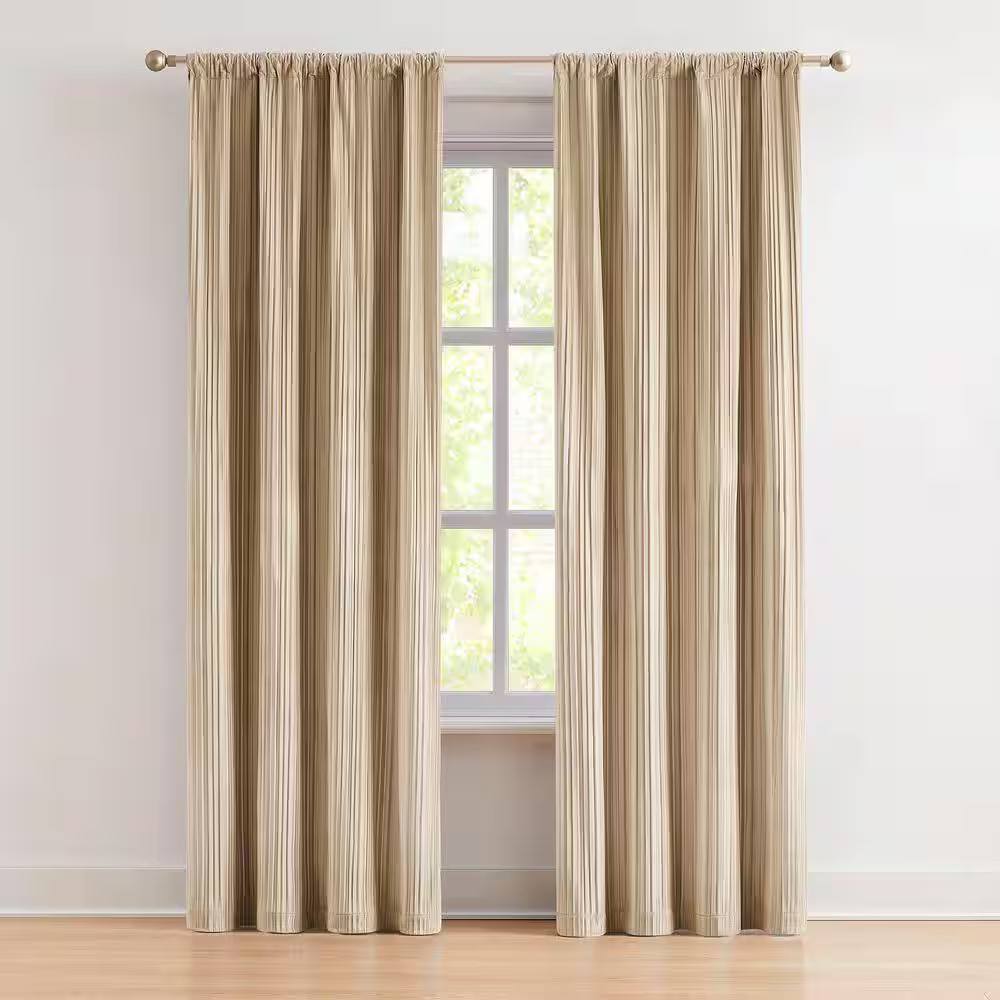 Glam Pleated Neutral Velvet 38 In. W X 84 In. L Rod Pocket Light Filtering Curta