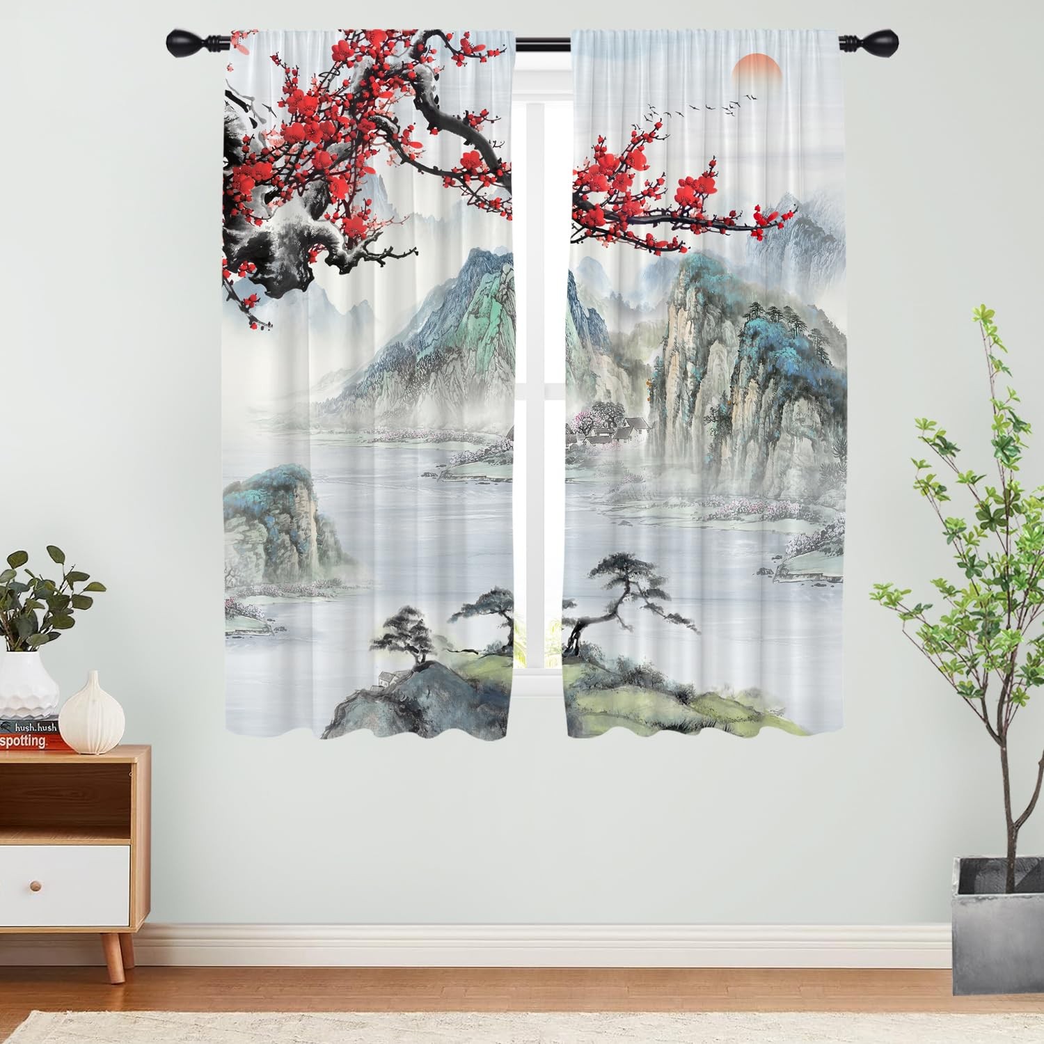 Japanese Window Curtain Panels Anime Cherry Blossom Asian Oriental Chinese Co…