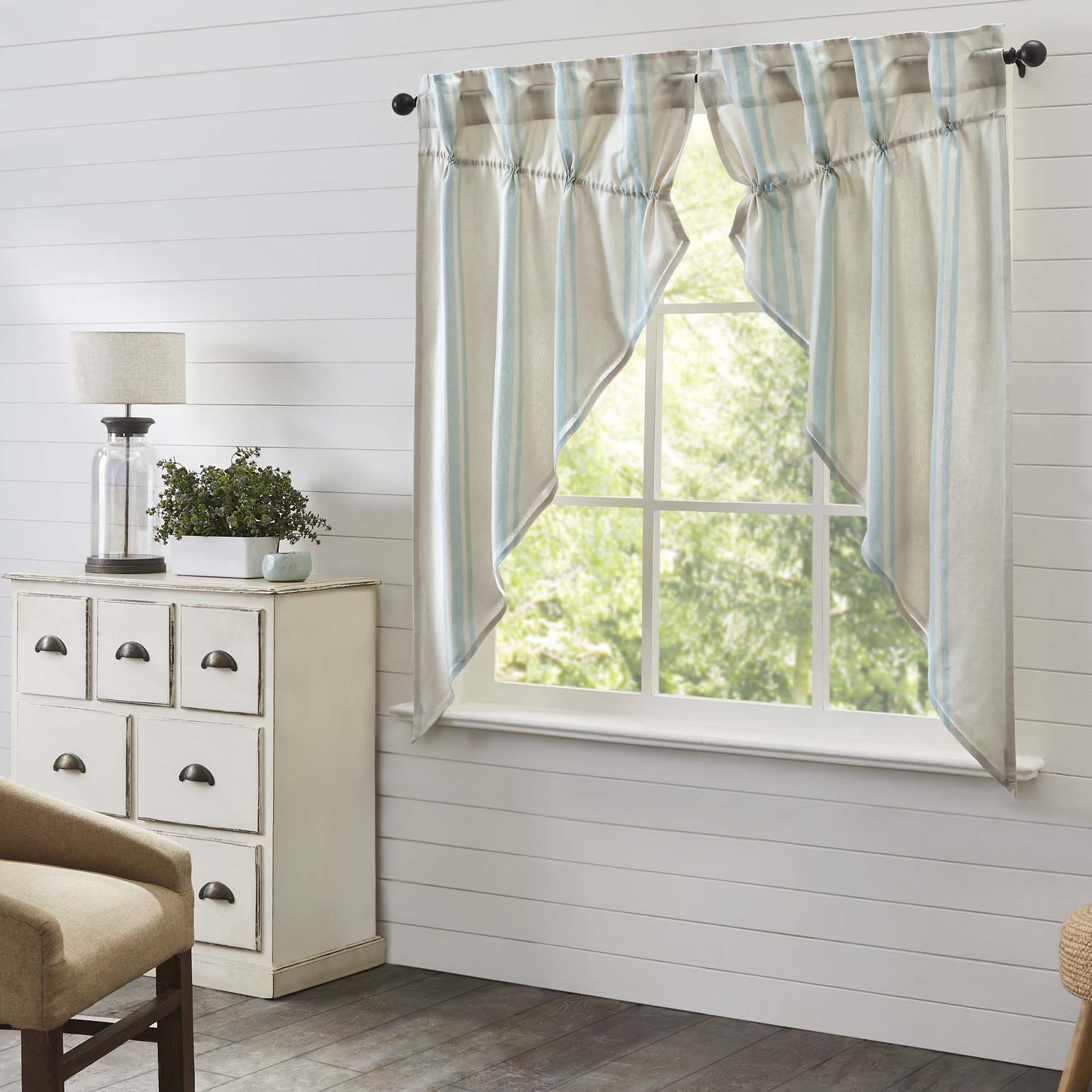 VHC Brands Farmhouse 63″x36″x18″ Prairie Panel Pair Blue Rod Window Curtains
