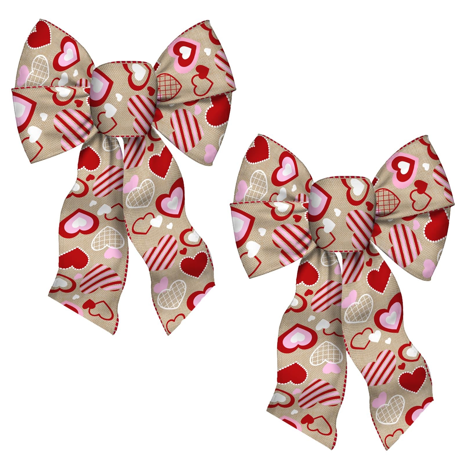 2 PCS Valentine’s Day Wreath Bows Valentines Brown Red Pink Love Hearts Burla…