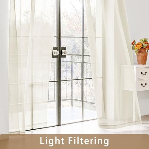 Sheer Curtains 63 Inch Length, Privacy Semi 42″W x 63″L (Pack of 2) Natural