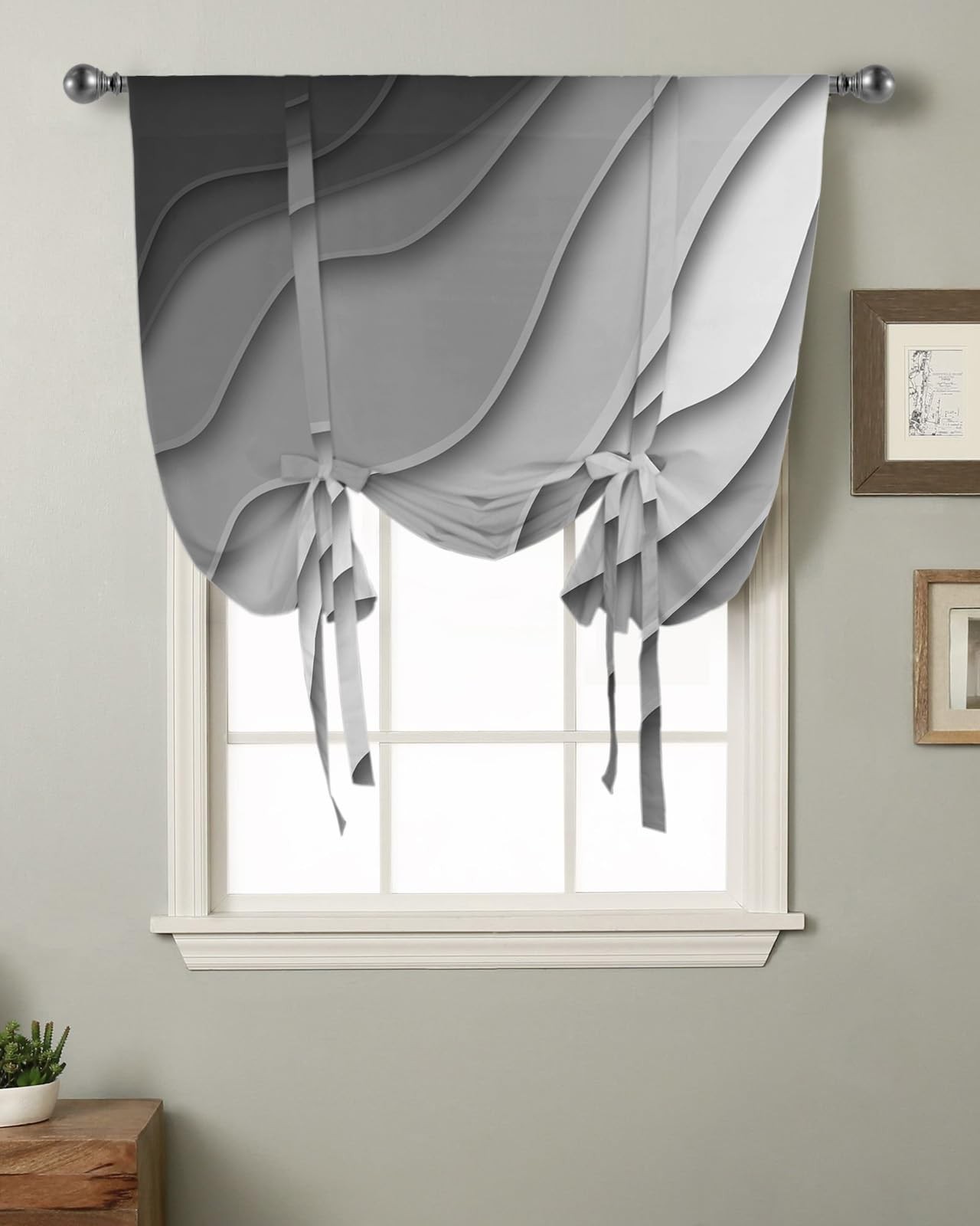 Roman Shade Tie Up Curtain Polyester 42W 45L Rod Pocket Pleat Bedroom Decor Home