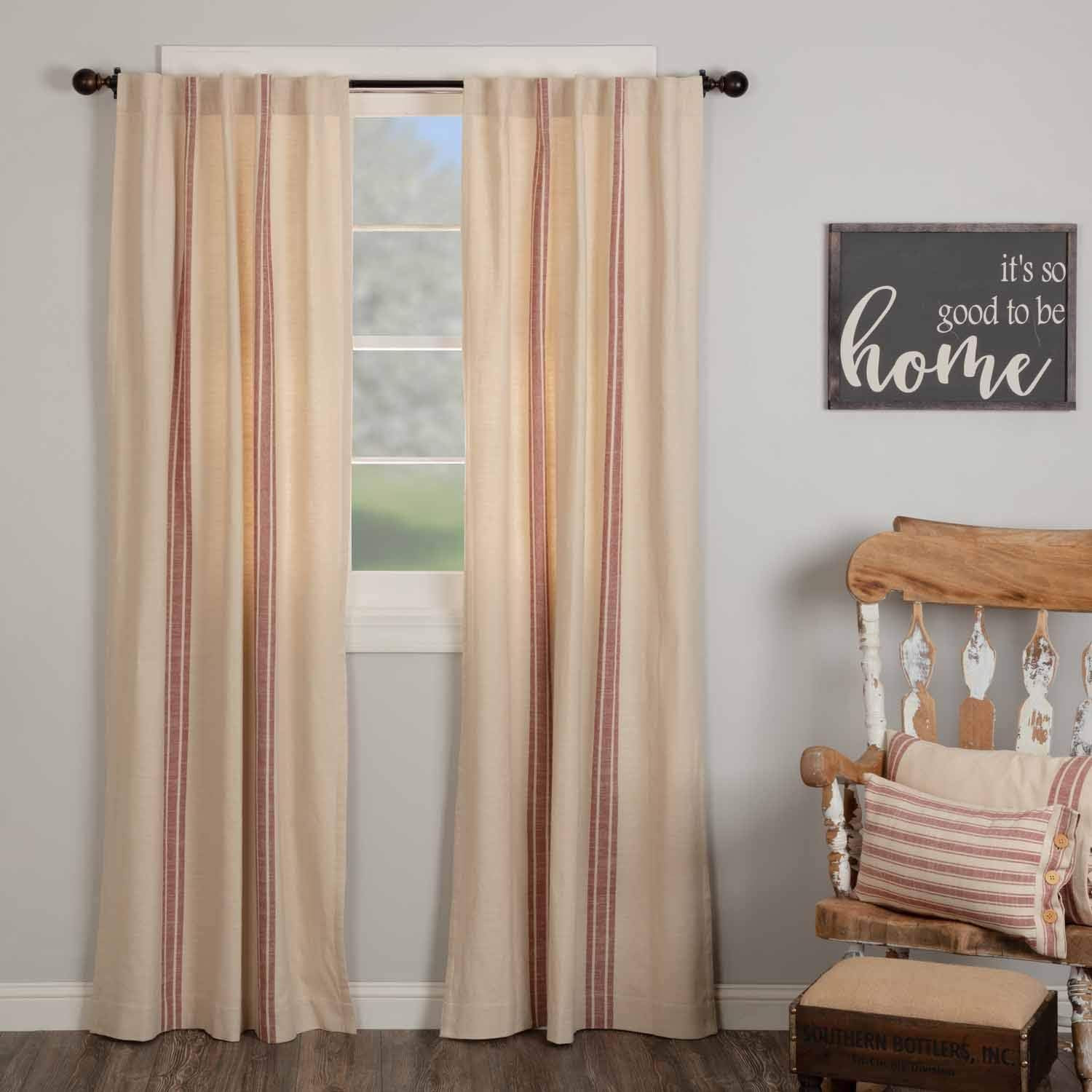 Farmhouse Red Stripe Curtains, 96″ Long, Set of 2 Panels, Rustic Style