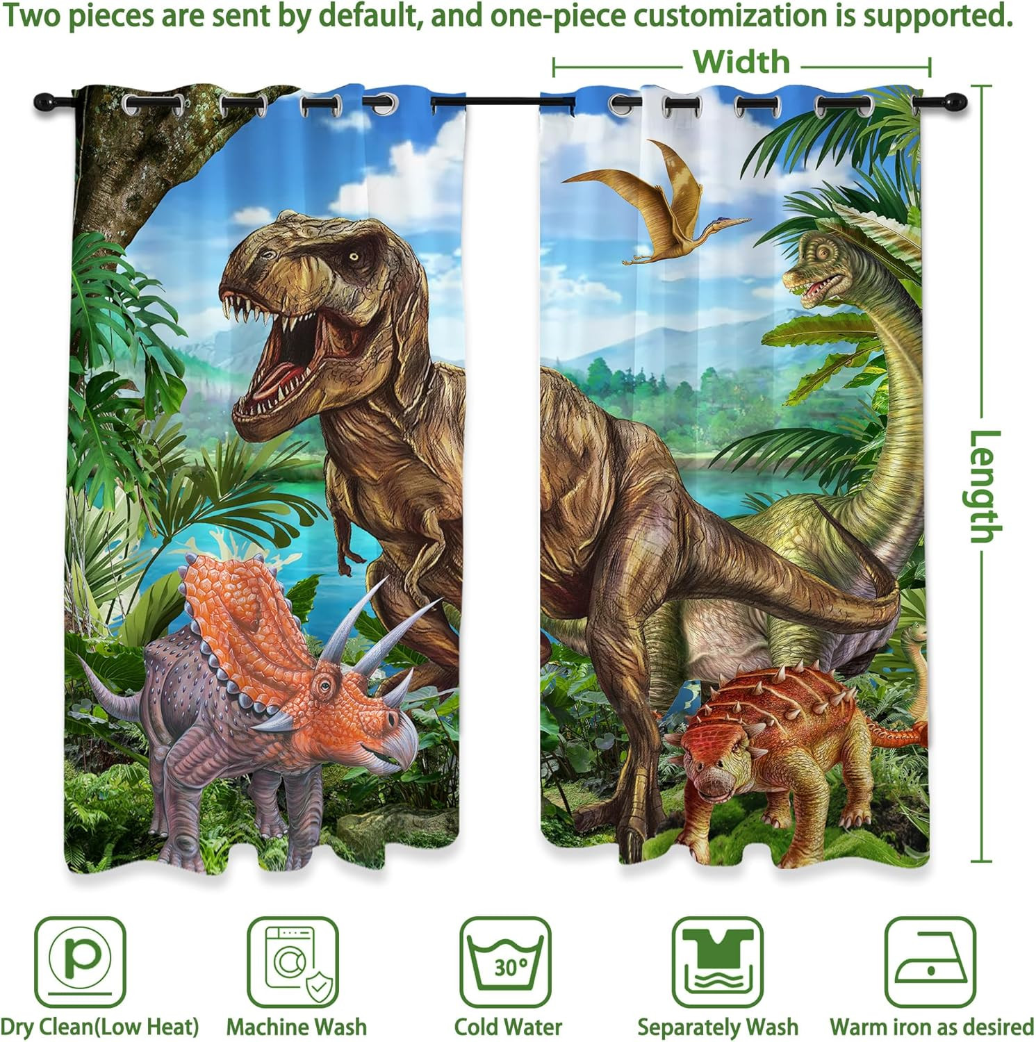 Dinosaur Blackout Curtains for Boys, Cool Cartoon Curtain for Living Room Bedroo