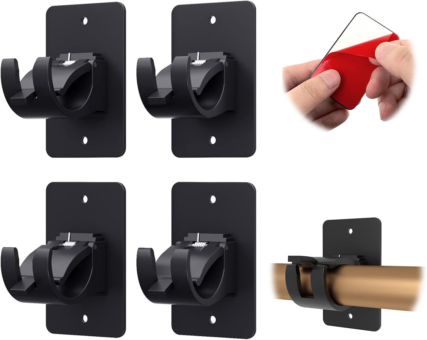 Universal Wall-Mount Curtain Rod Brackets – 4 PCS Self-Adhesive Set for Any Room