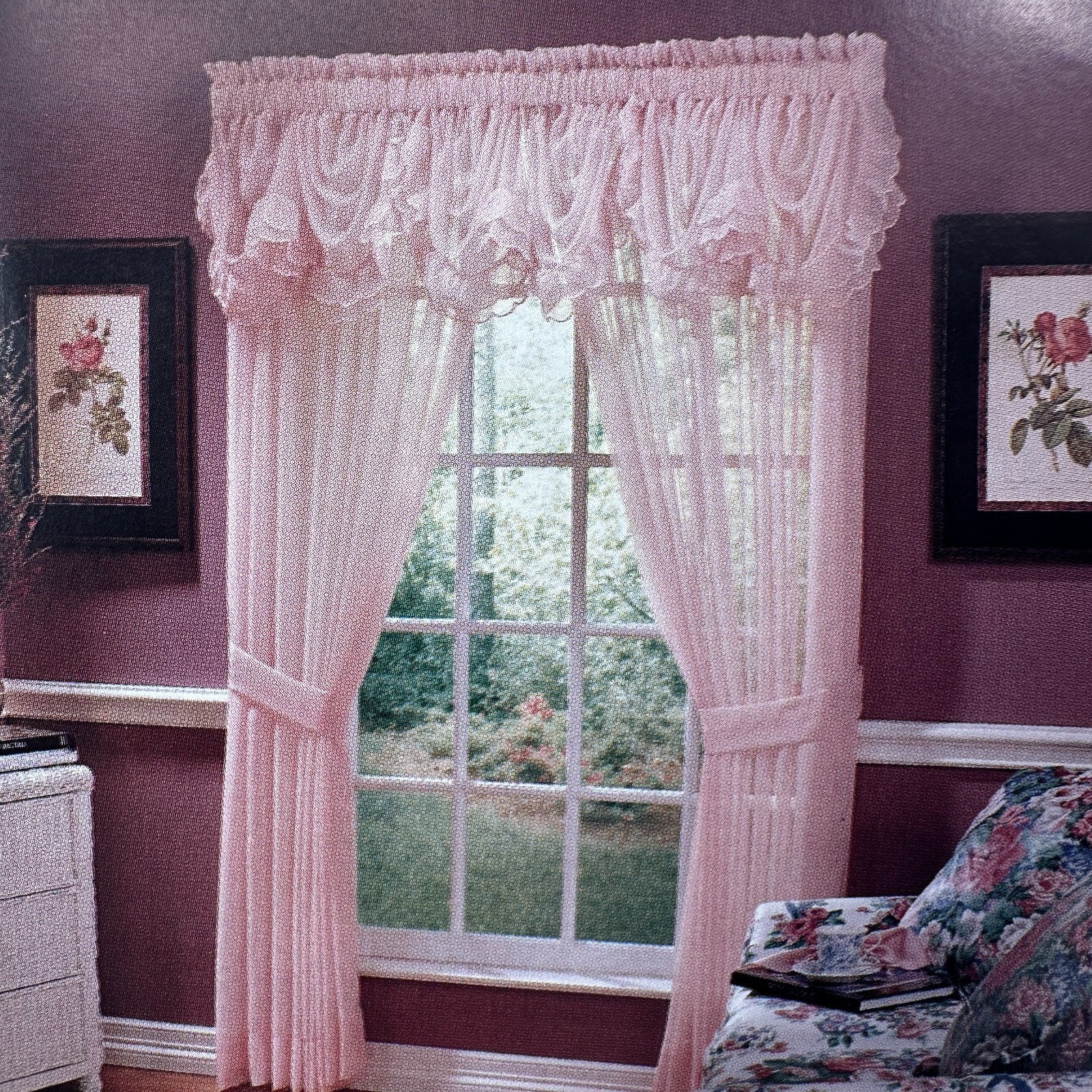 VTG Lizette Ascot Valance Shear Soft Peach Ruffle 21″ X 30″ Length Pocket Rod