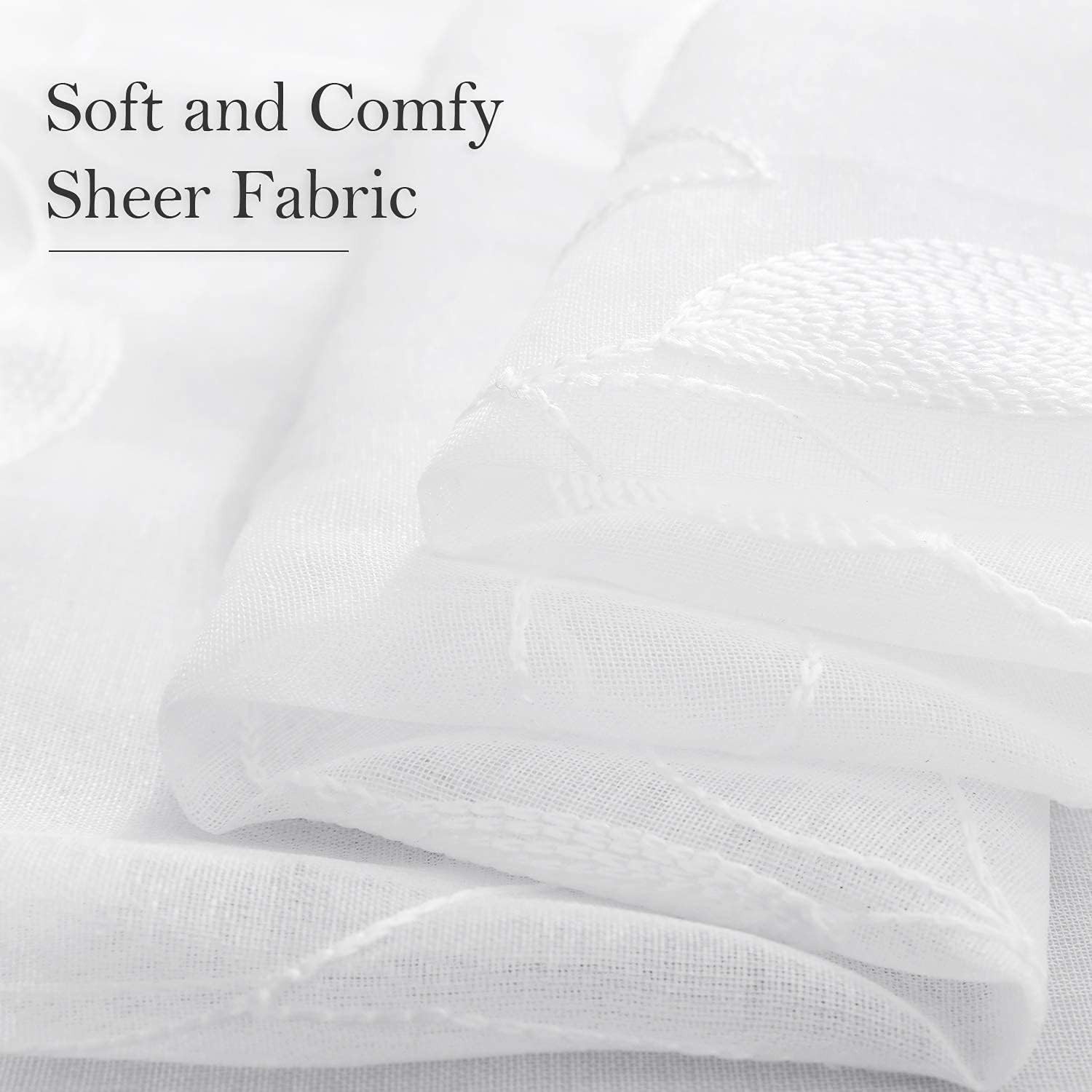 Elegant White Sheer Curtains 52×96” with Embroidered Leaf Pattern – Pack of 2