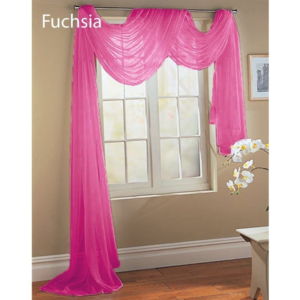 A SET OF TWO FUCHSIA HOT PINK SCARF SHEER VOILE WINDOW CURTAIN DRAPES VALANCE