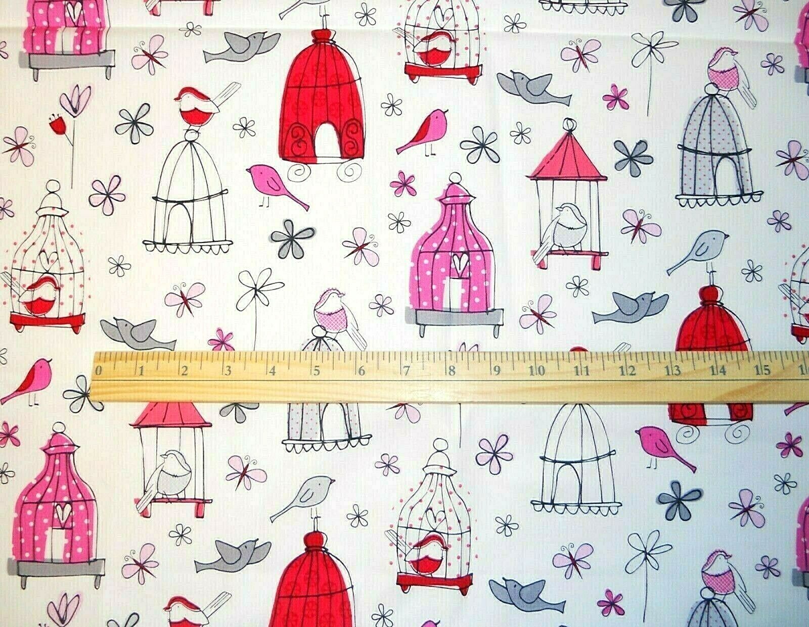 Bird Birdcage Curtain Valance Birdhouse Butterfly Flower Pink Gray White 42×14