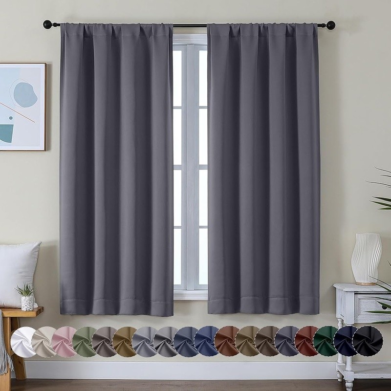 Blackout Curtains Light Blocking Energy Saving Privacy Panels Easy Care 63 Inch
