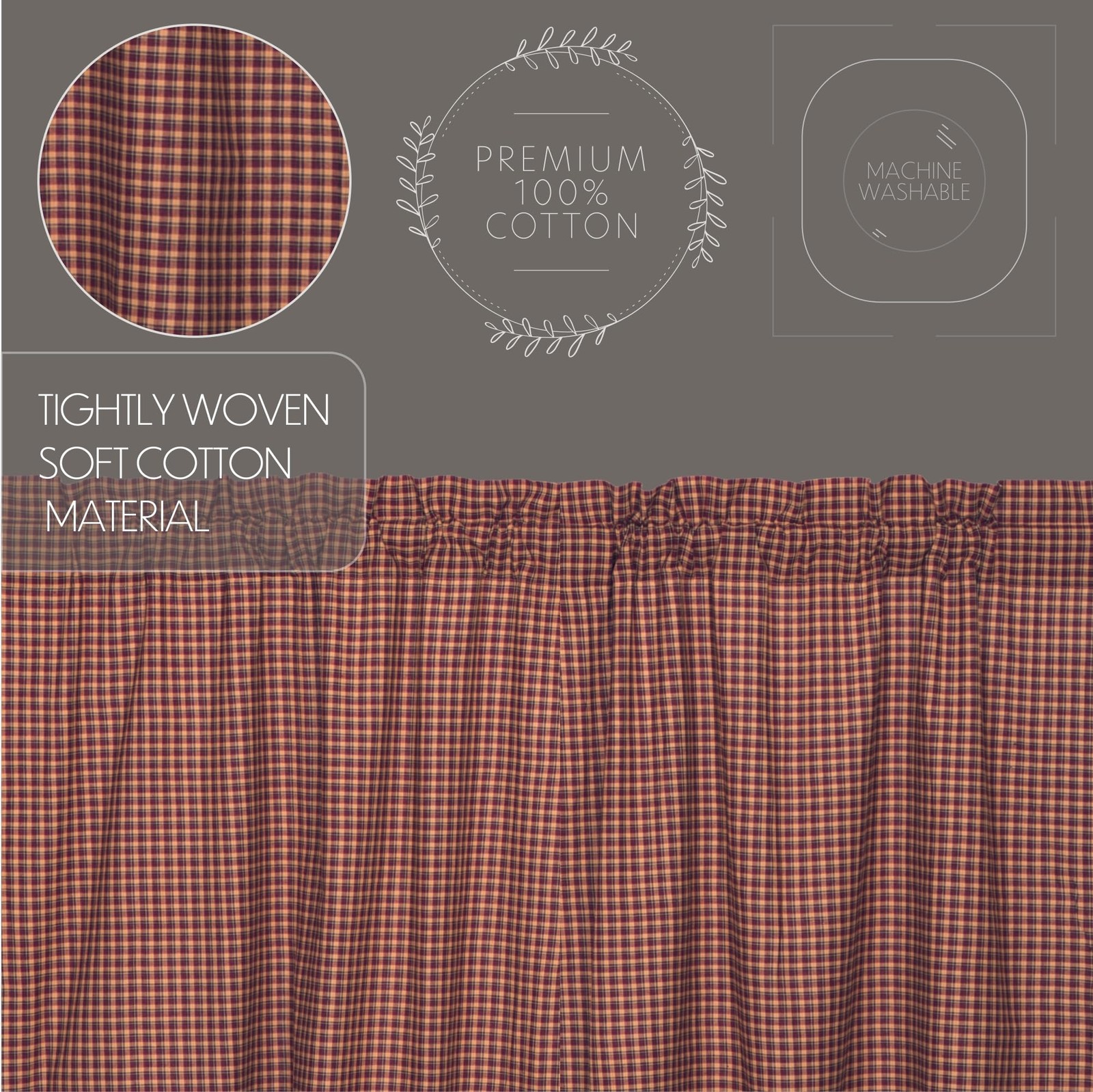 Vhc Brands Patriotic Patch Kitchen Window Curtains Plaid Swag Set Of 2 Red