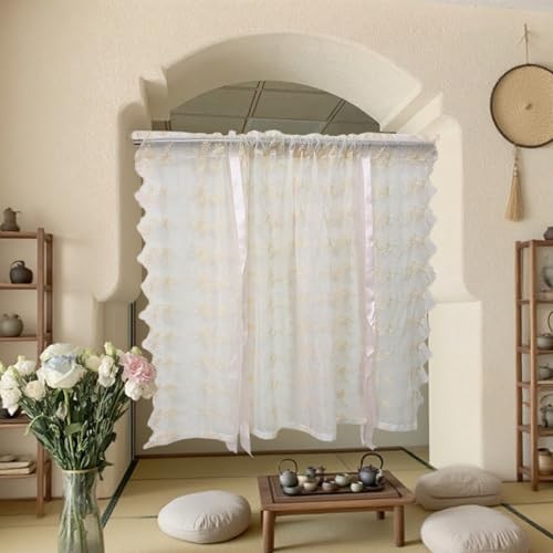 1Panel Lace Embroidered Floral Draw Curtain Rod Pocket 49”X39” White-floral
