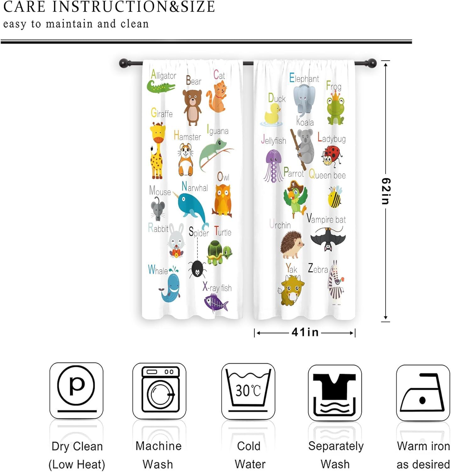 ABC Alphabet Kids Curtains 41W x 62L Inch Sheer 41W x 62H（Thin） 02green Blue
