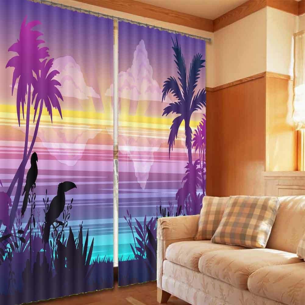 Purple Listen Fall Sky 3D Curtain Blockout Photo Printing Curtains Drape Fabric